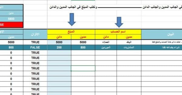 نموذج قيد يومية excel